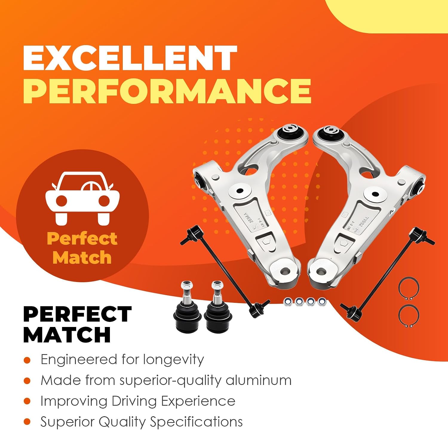 K643179 K643180 6pcs Front Left Right Lower Control Arms with Ball Joints Suspension kit Compatible with Cherokee FWD 3.2L 2.4L 2014-2018 X643179 X643180