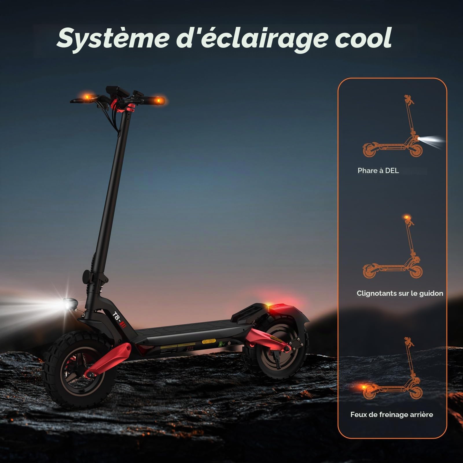 Trottinette E avec autorisation de Circulation routière, portée de 80 à 100 km, 48 V 15 Ah, pneus pneumatiques Tout-Terrain 10", Trottinette électrique ABE avec Double Absorption des Chocs, Pliable