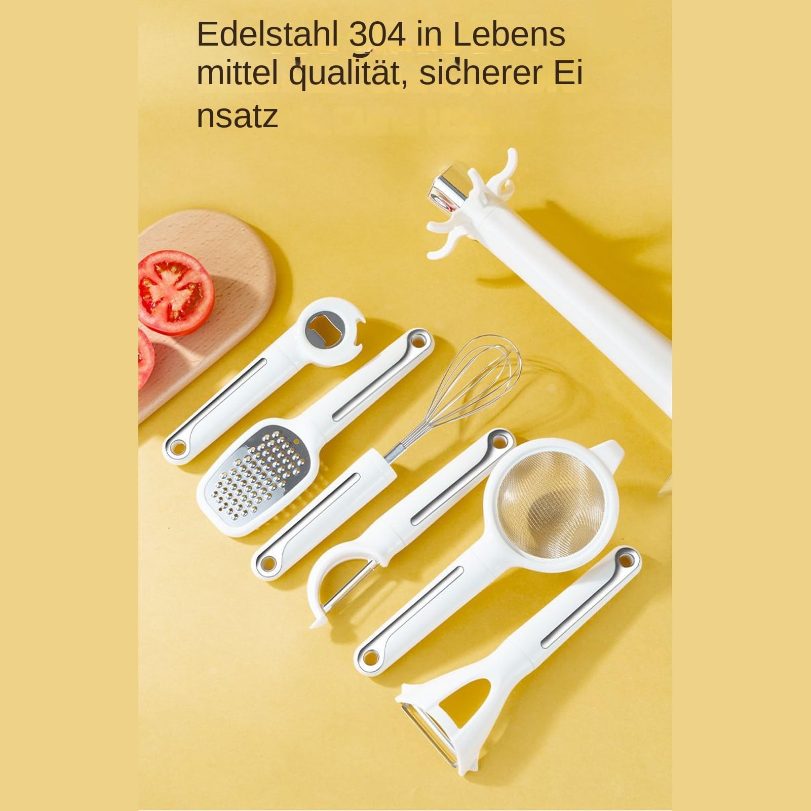 Küchen-Gadget-Set Beinhaltet Schäler, Reibe, Schneebesen, Sieb, | Ei-Schneebesen mit Ständer Ergonomisches Griffhelfer-Set beinhaltet Flaschenöffner, Schäler, Reibe, Schneebesen, Si