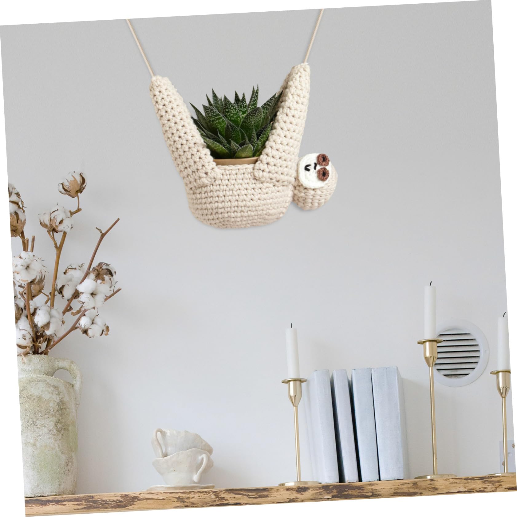 Toyvian 2 Pièces Pendentif Paresseux Patio Petite jardinière Suspendue pour Cintre Porte Manteau Support de jardinière Suspendu au Crochet Support de jardinière au Crochet Corde de Coton