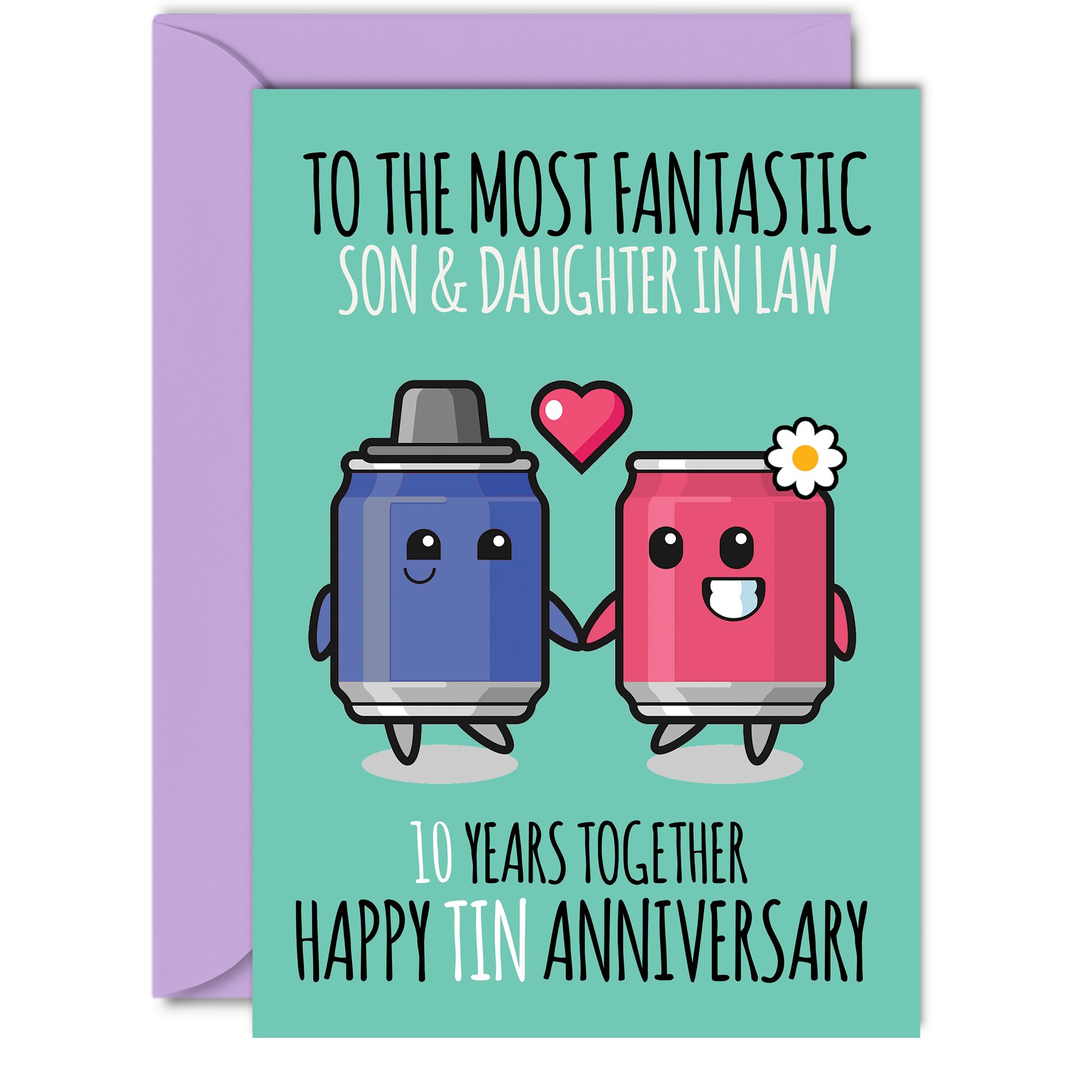 Cute Tin Anniversary Card for Son & Daughter In Law - 10 Years Together - Happy 10th Wedding Anniversary Cards for Daughter In Law Son, A5 Greeting Cards Anniversaries