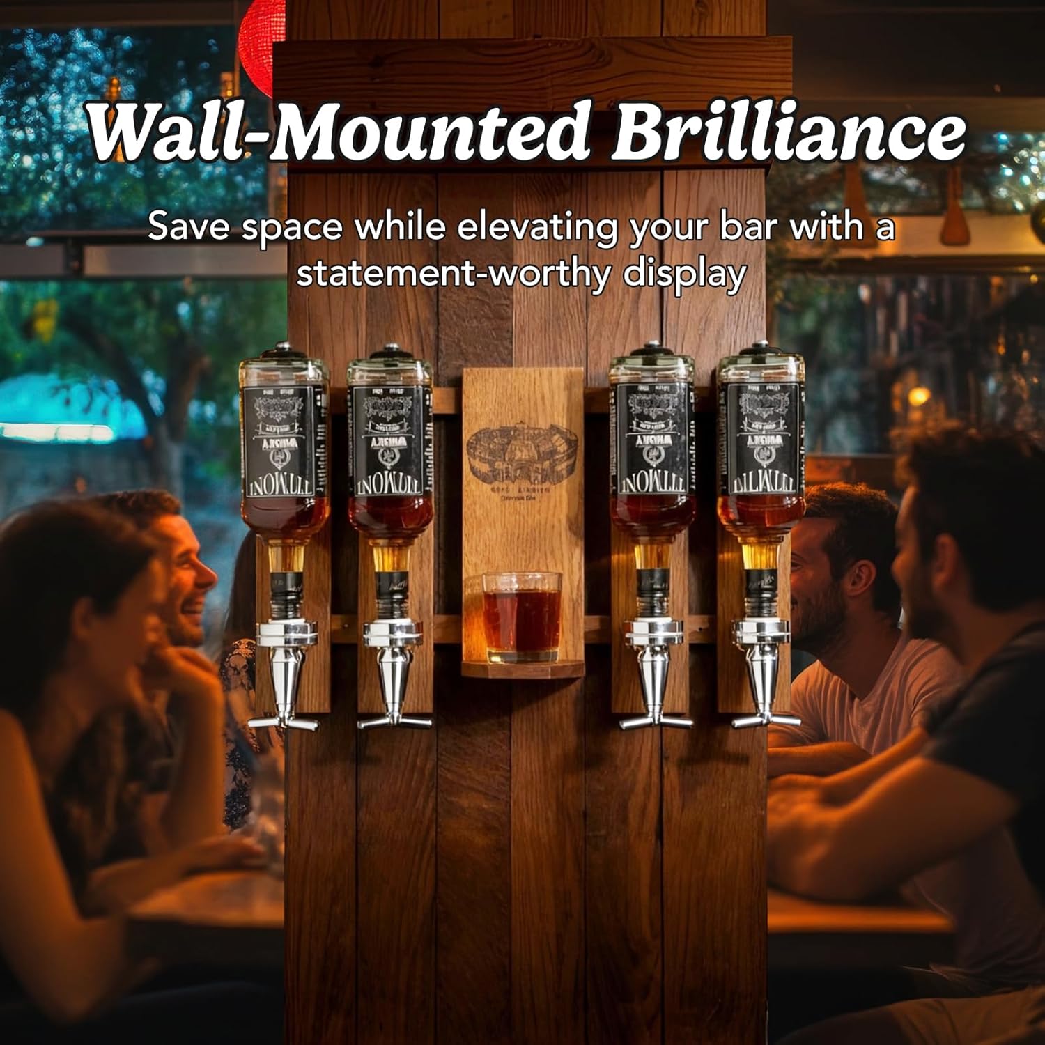 Bottle Wall Mounted Liquor Dispenser，Personalized Embossed Named Wooden Whiskey Dispenser