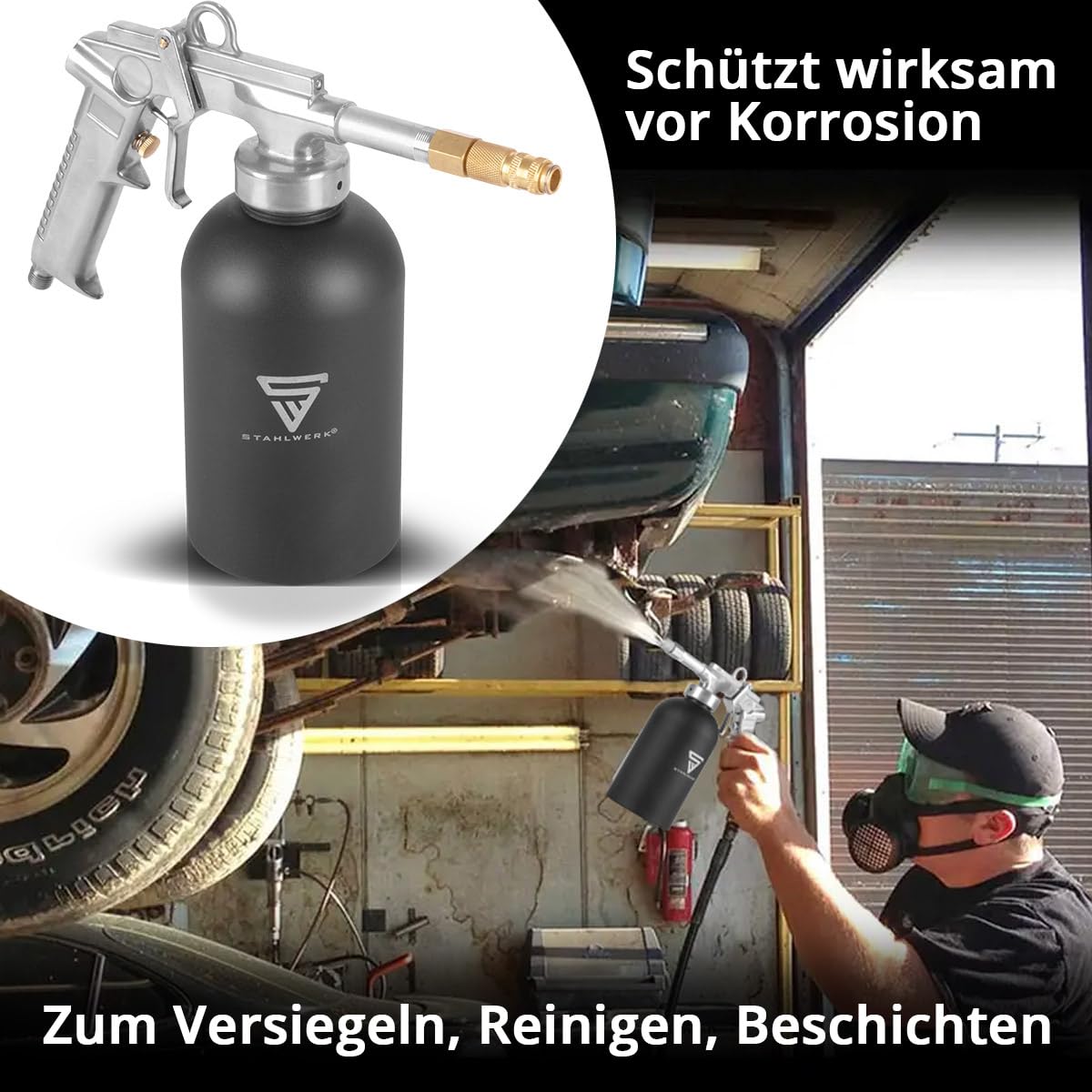 STAHLWERK Druckluftwerkzeug Rostschutz-Sprühpistole 1100 ml 4-6 bar