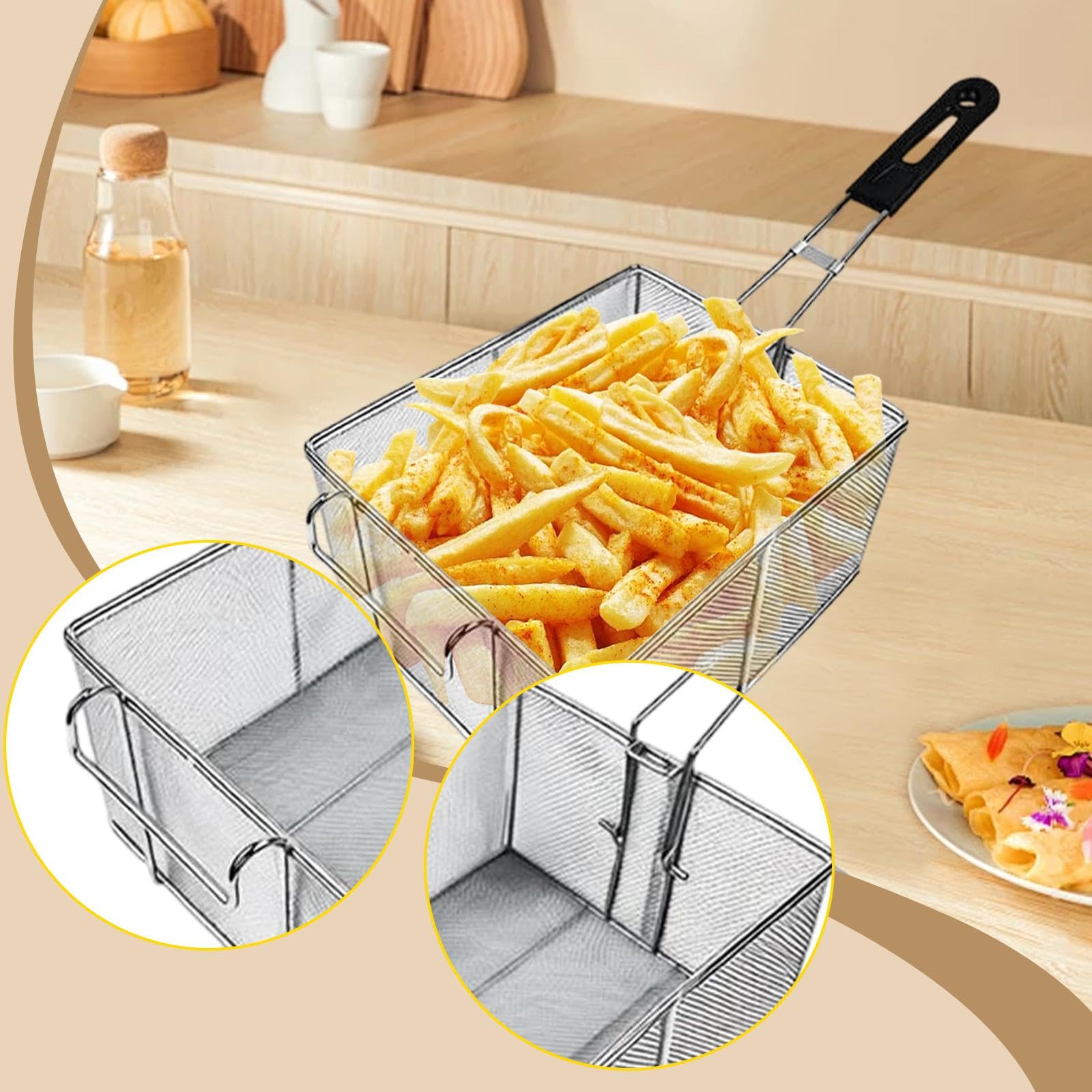 Cesta para Freír, Utensilio de Cocina, Cesta para Servir Barbacoa Y