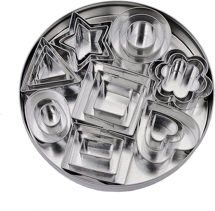 Ertek Small 24pcs Biscuit Cookie Cutters Set Made of Stainless Steel with Assorted Size; Geometric and Flowers Shapes; Cutters for Kitchen, Baking, Dessert Plating Design and Molding Cake Decoration