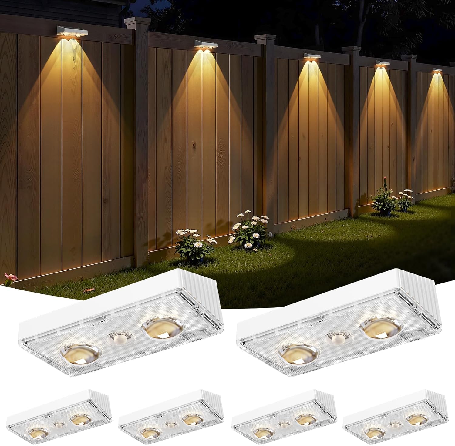 Product image of Bridika Solar Fence Lights Outdoor Waterproof, 6 Pack Solar Powered Deck Lights for Backyard, Wall, Patio & Garden - 8 Color Changing Modes, Bright LED with Lens, Dusk to Dawn White