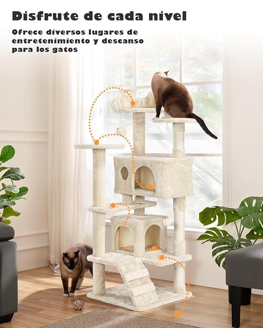 Foto 4 de 8 de Yaheetech Árbol Rascador para Gatos 139cm Torre con Postes Sisal Beige
