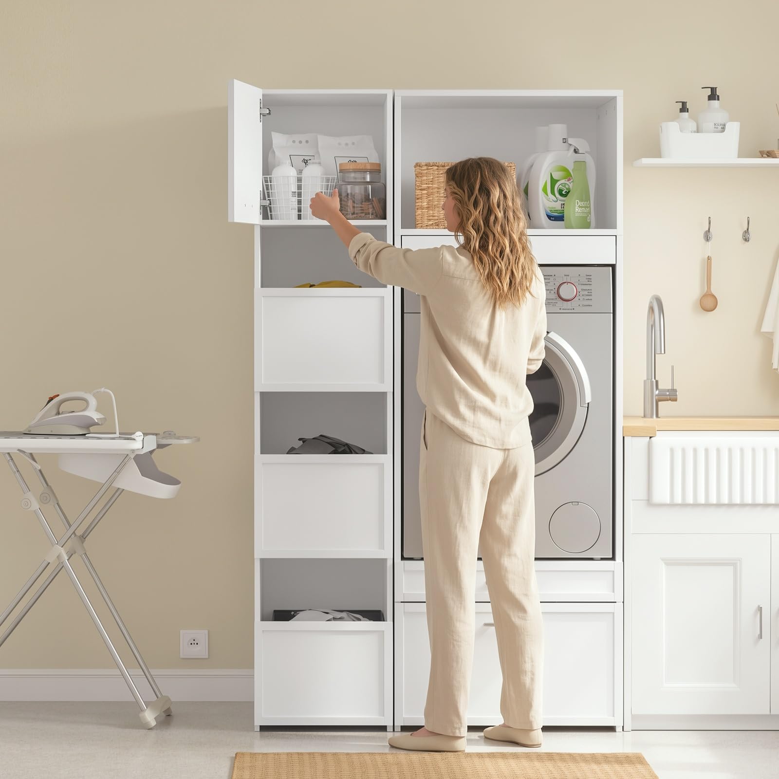 SoBuy Badezimmerschrank mit 3 Wäschekorb Hochschrank 60x40x186 cm