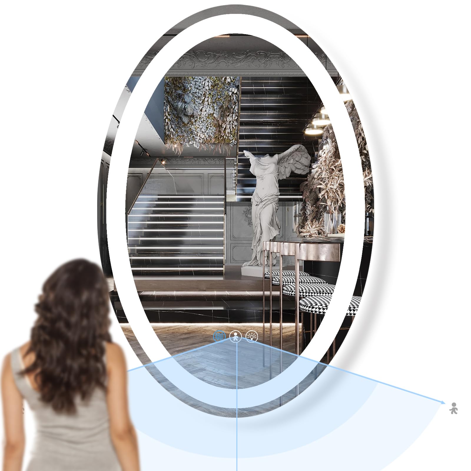 24x32 Inch Auto Sensor LED Oval mirror Light Bahthroom Oval Lighted Vanity Mirror with Lights 3Color AntiFog Dimmable 32 Automatic Sensor Smart Light up Mirror for Wall Oval Mirror with Light