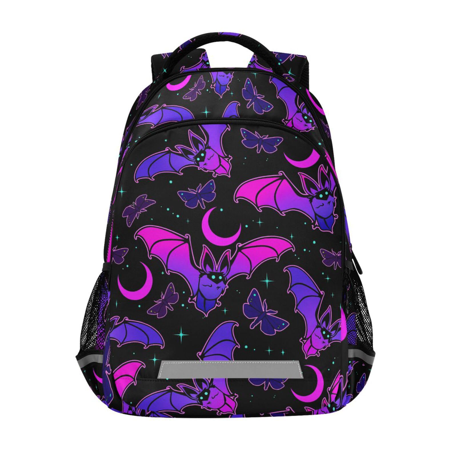 Bat Backpack for Students Boys Girls Purple Bat Gothic School Bag Travel Daypack Rucksack