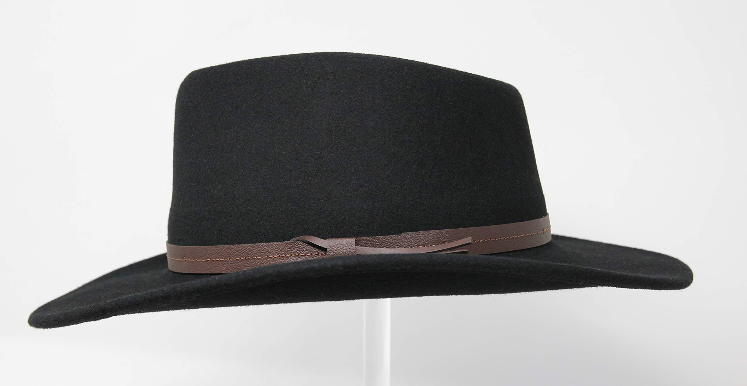 Hardy - Leichter Fedora Hut mit breiter Krempe und Lederband - 100% Wollfilz - Für die Reise knautschbar - Wasserabweisend