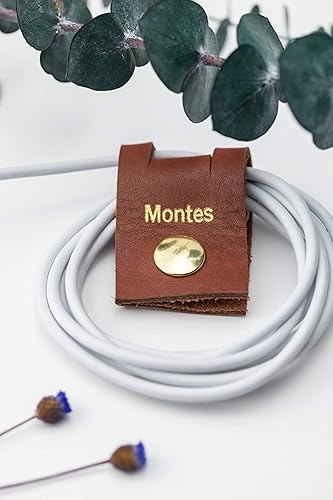 Miniatura 5 de KEYAIIRA - Juego de 3 soportes de cuero personalizados para cables con cierre a presión dorado - Soporte de cable de carga para portátil,