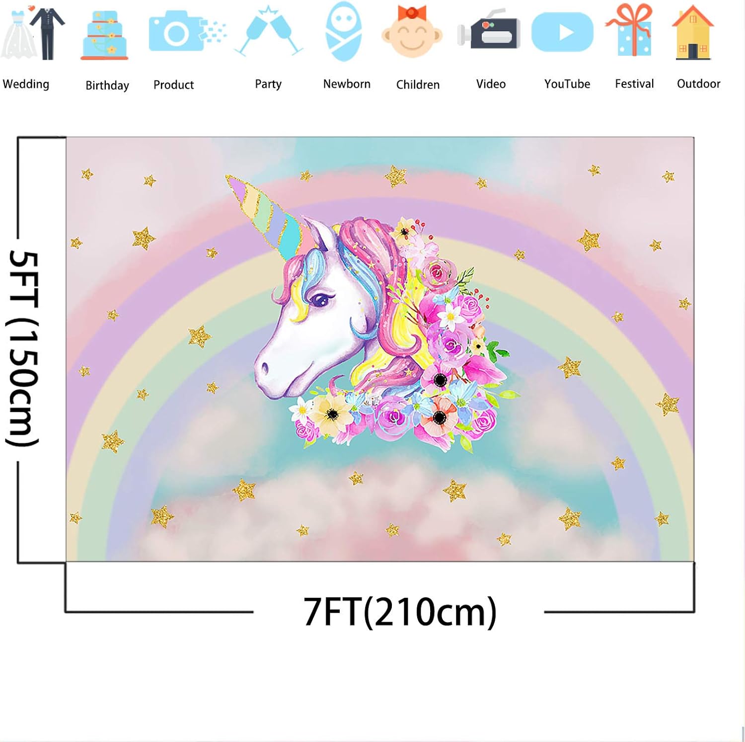 buy avezano pastel unicorn birthday backdrop glitter gold star colorful rainbow unicorn horse photography background clouds unicorn birthday baby shower backdrops for girls children 7x5 online in guatemala b08yqgf4yd