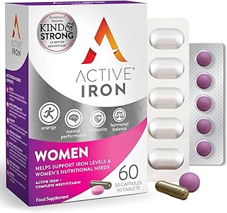 Active Iron Supplement 17 mg + Multivitamin for Women – Clinically Proven to Increase Energy & Reduce Tiredness – Gentle, Non-Constipating Iron + Women’s Multivitamin – 30 Capsules + 30 Tablets
