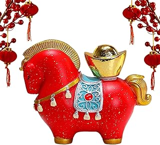 馬の置物 - 富のシンボルの彫刻、種牡馬の像の装飾、馬の記念碑、繁栄のマスコットピース、馬の年トークン | 2026 旧正月装飾ホーム女性男性クリスマス