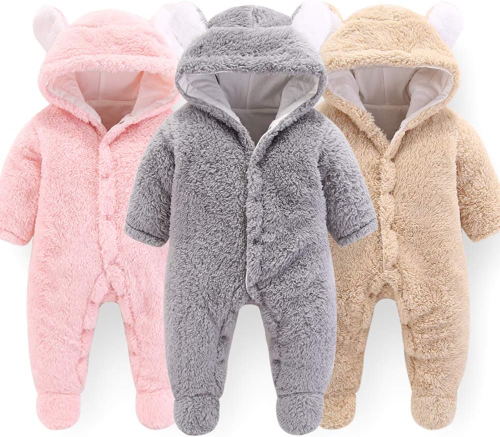 Newborn Baby Cartoon Bear Snowsuit Winter Coat Fleece Hooded Romper Jumpsuit - Image 3