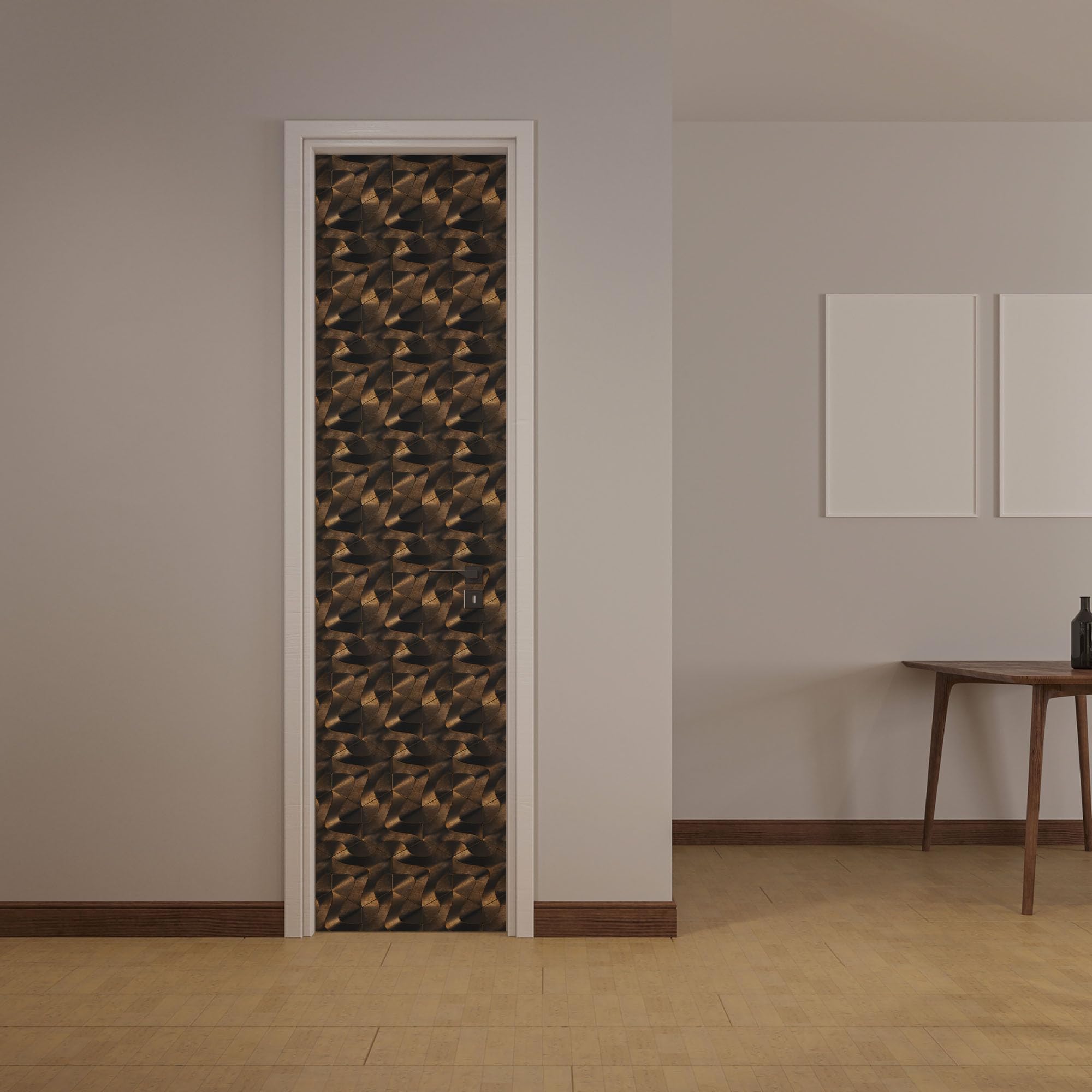 Tapeta samoprzylepna folia meblowa geometryczny wzór fali 3D ciemne złoto