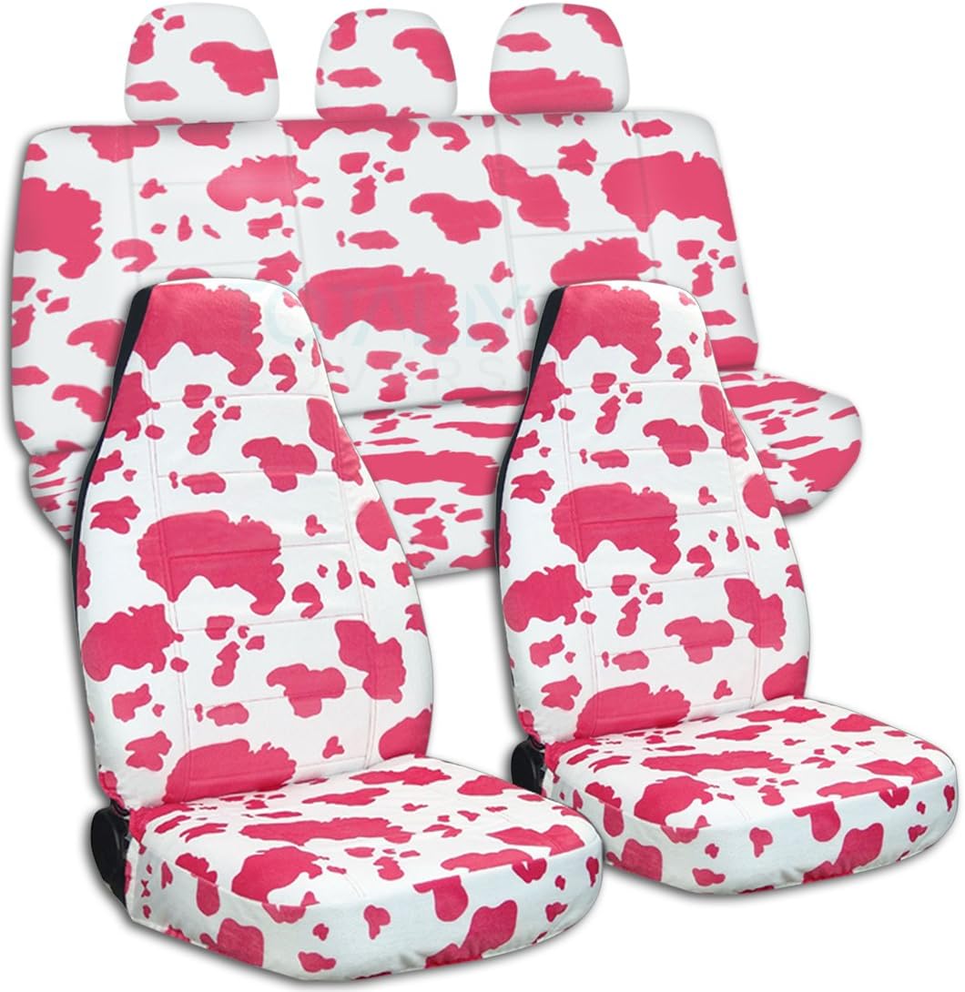 Totally Covers Animal Print Car Seat Covers w 3 Rear Headrest Covers: Purple Snow Tiger - Semi-Custom Fit - Full Set - Will Make Fit Any Car/Truck/Van/RV/SUV (30 Prints)