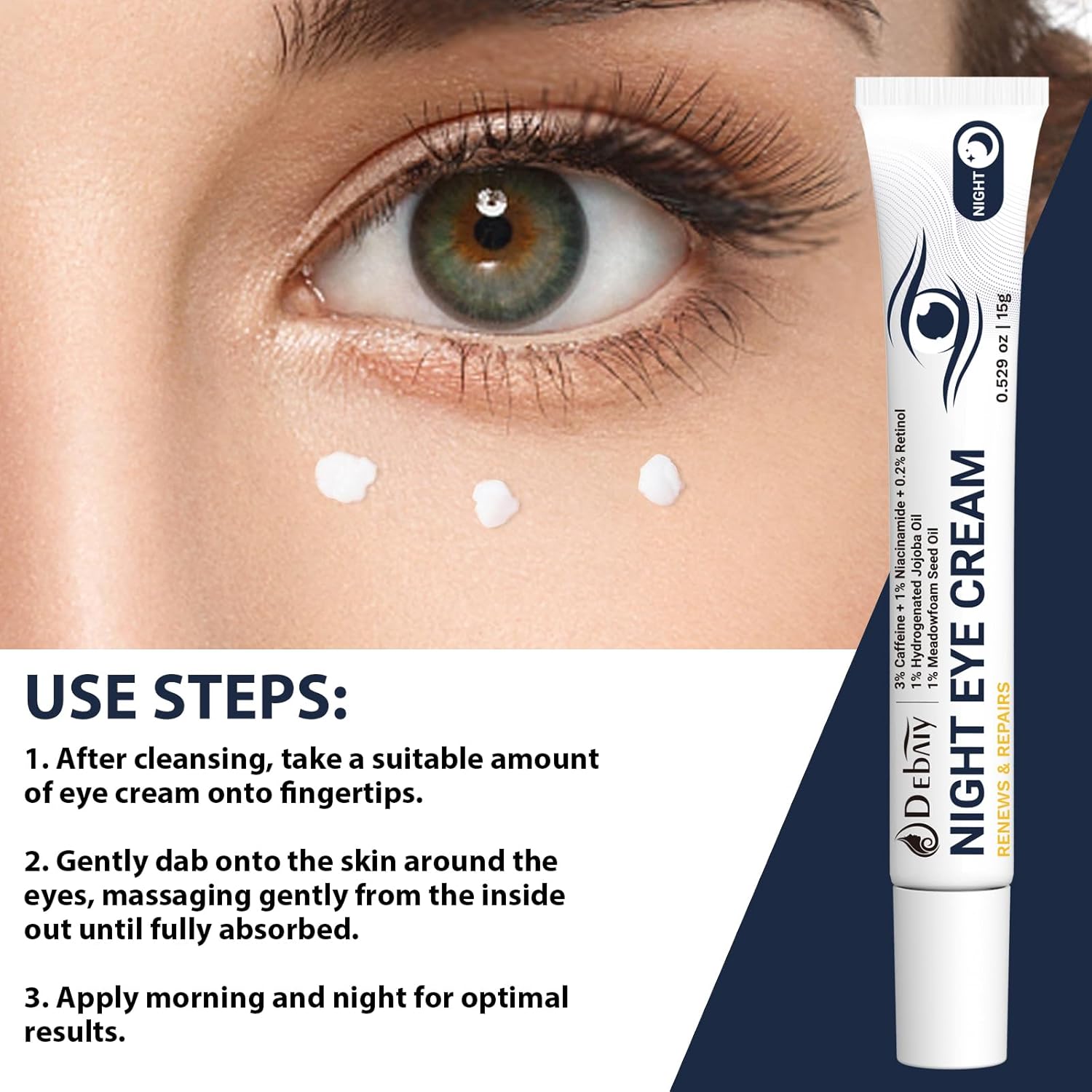 3% Caffeine Eye Cream for Dark Circles Puffiness & Bags Under Eyes Night Cream (3 Pack 15g Each) - Image 6