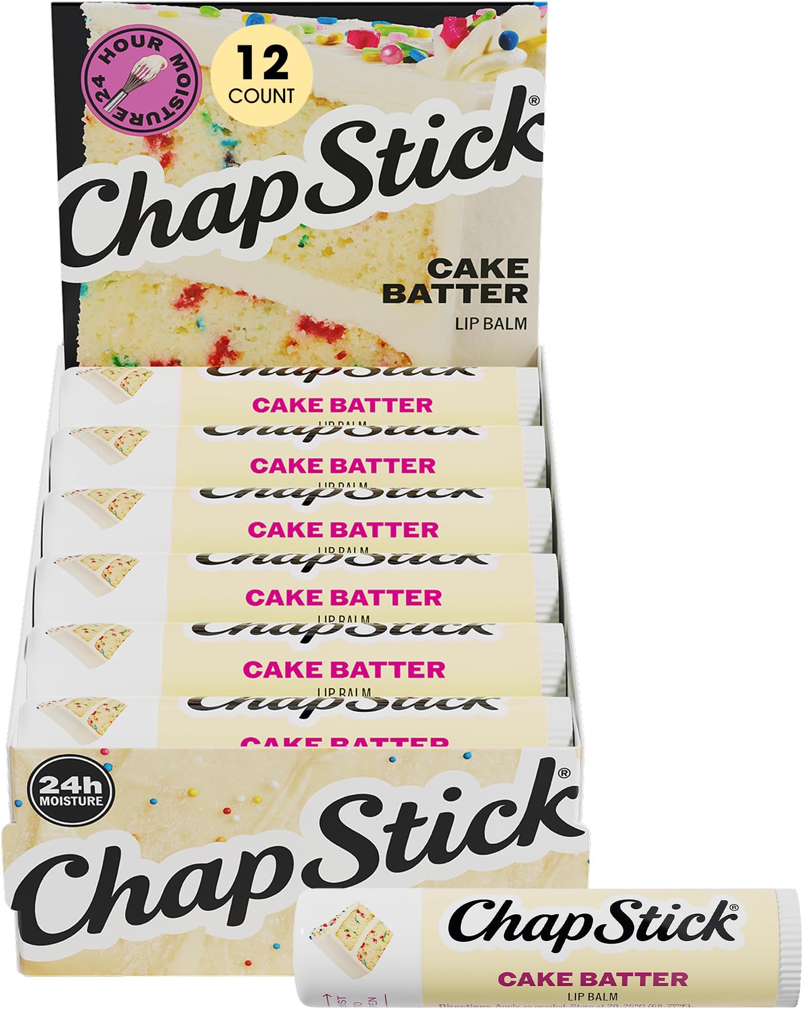 Cake Batter Lip Balm, Bulk 12-Pack | Paraben-Free, Flavored Lip Moisturizer | Relieves, Soothes & Prevents Dry, Chapped Lips for up to 24 Hours | Party Favors