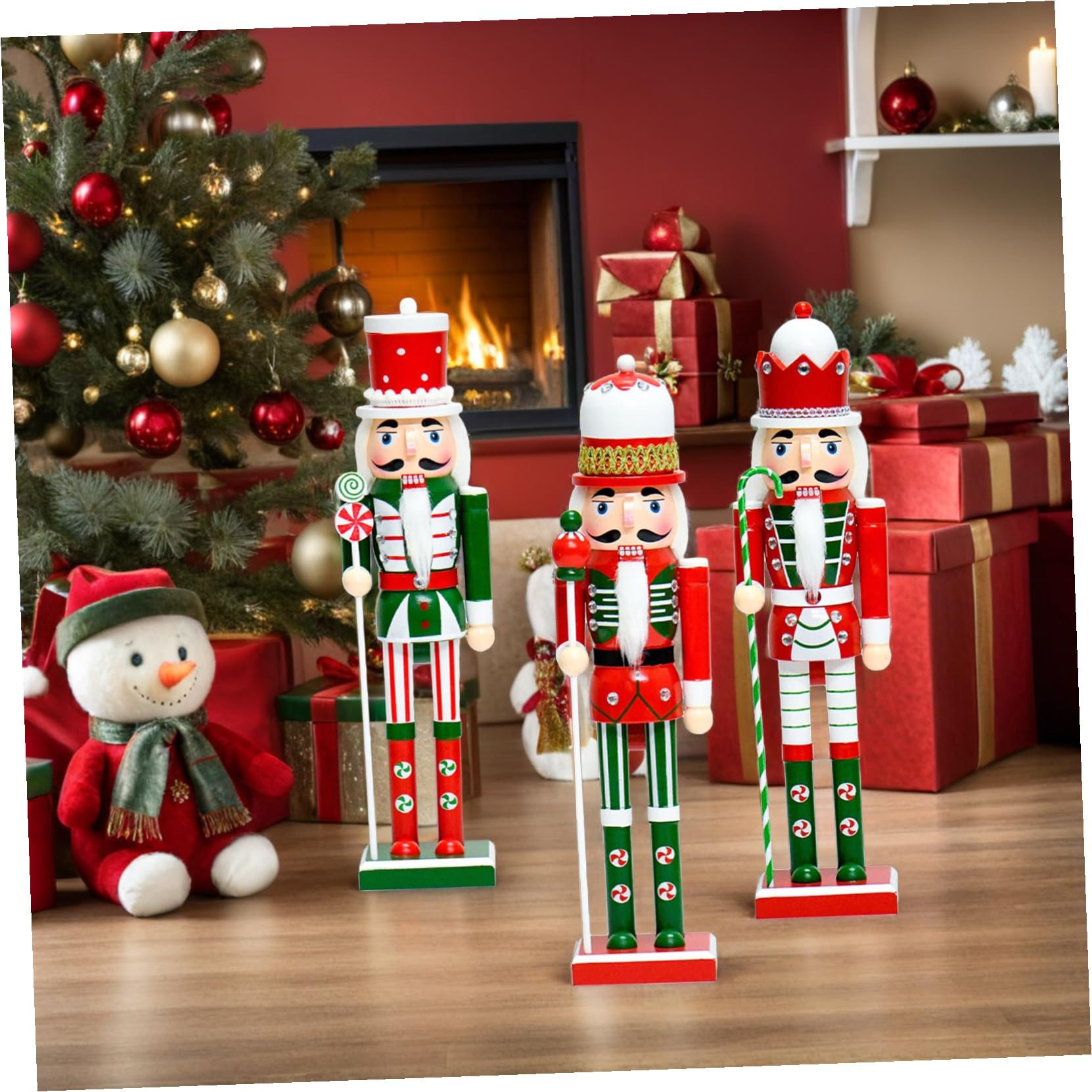 Mikikit Figura in Legno 38 Cm 3 Pezzi Decorazione Natalizia Personaggio da Tavolo per Addobbi Festivi e Compleanni
