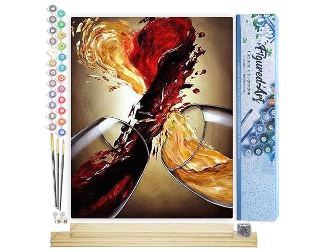 Figured'Art Pintar por Numeros Adultos Mezcla De Vinos - Manualidades pintura acrilica Kit Cuadro DIY completo