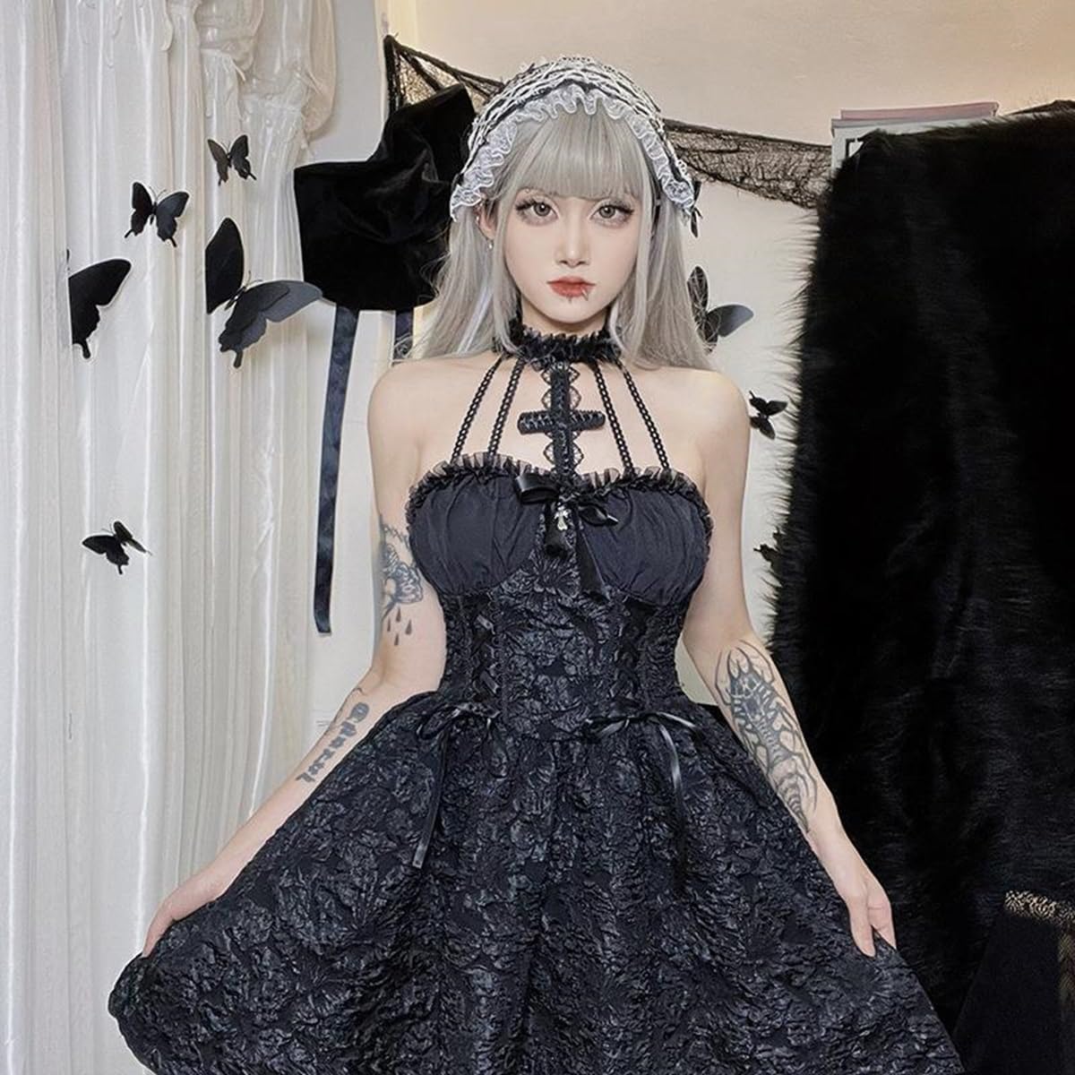 GK-O Japanese Harajuku Lolita Kawaii Club Party Neck Sleeveless Sexy Dress Halloween Costume Vampire Witch Mini Dresses (Large) - Image 8