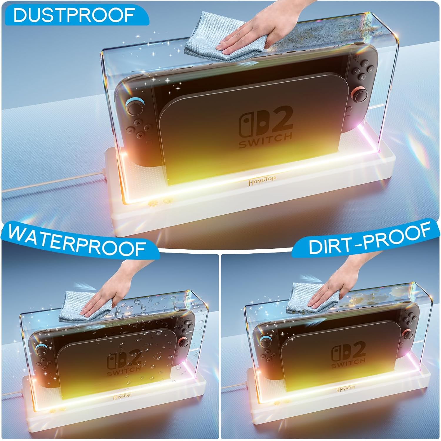 HEYSTOP Switch 2 Dust Cover for Nintendo Switch 2 Cooling Dock with Multiple RGB Lights for Nintendo Switch 2 Accessories with Switch 2 Cooling Fan for Switch 2 to Cooling, Anti-Dust & Anti-Scratch