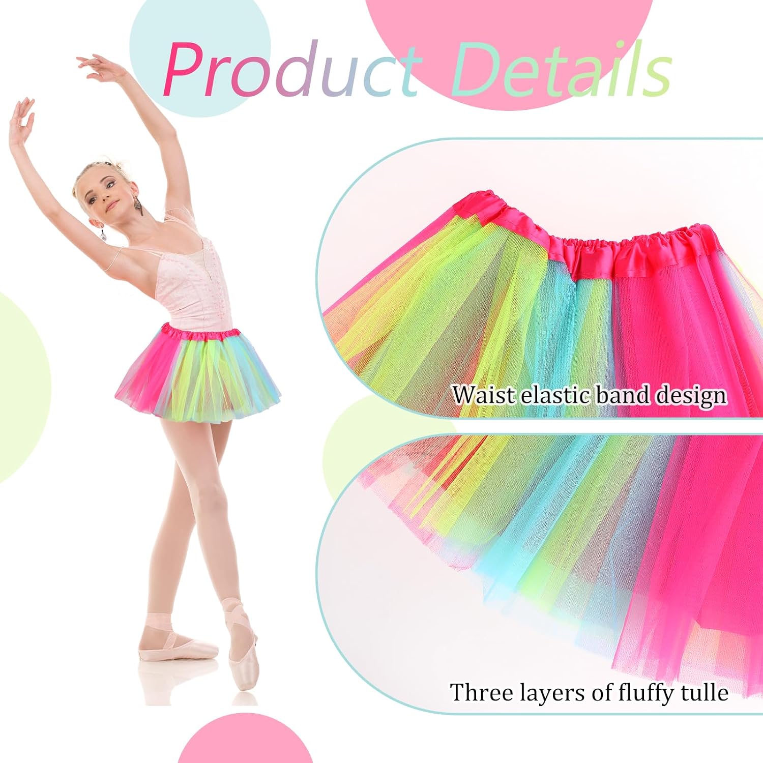 Tutu Skirts for Girls Layered Tulle Dance Skirts Rainbow Princess Dress Ballet Dance Dress Birthday Party Princess Dress