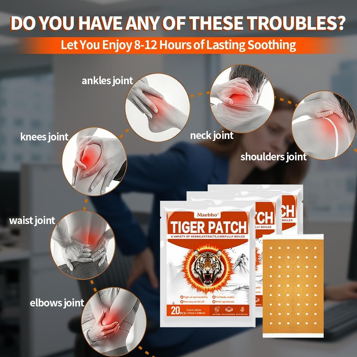 60PCS Chinese Tiger Patches,Tiger Back Patch, Ultra Strength Capsicum Heat Patches for Muscle Joint Shoulder Neck Knee Back (3 Packs 20 Each)