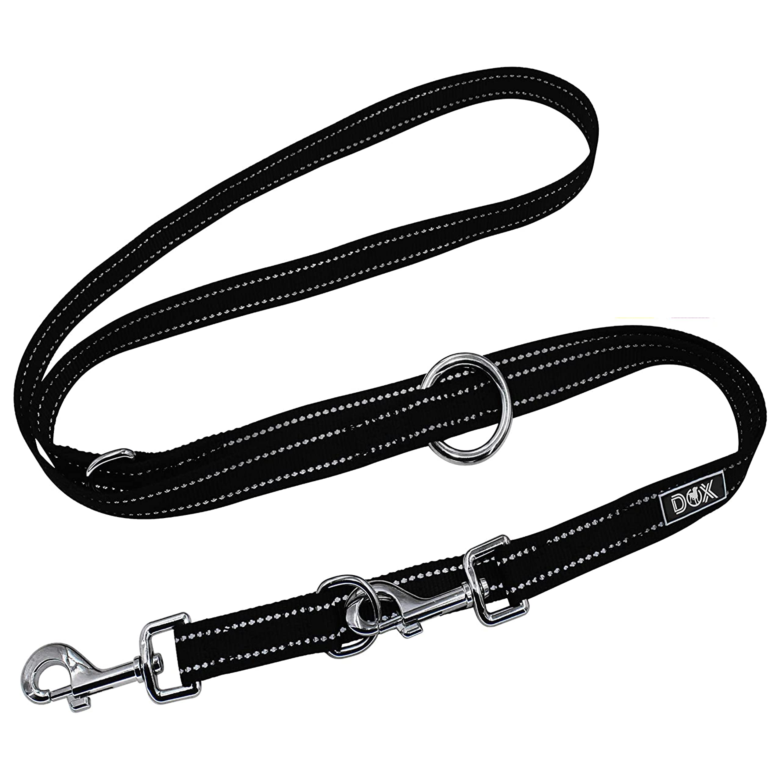 DDOXX Laisse Chien Nylon Réfléchissante, Réglable en 3 Position, 2 m | Nombreuses Couleurs & Tailles | pour Petit, Moyen Gros & Grand | Double laisses Ajustable Chat Chiot | M, Noir, 2m