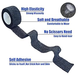 Baisunt 6 Pack 1 Inches Cohesive Bandage Self Adhesive Wrap Elastic Self Adherent Vet Wrap Breathable Self Stick Tape for Wrist, Ankle, Sports, Tatoo Wrap(5 Yards, Black)