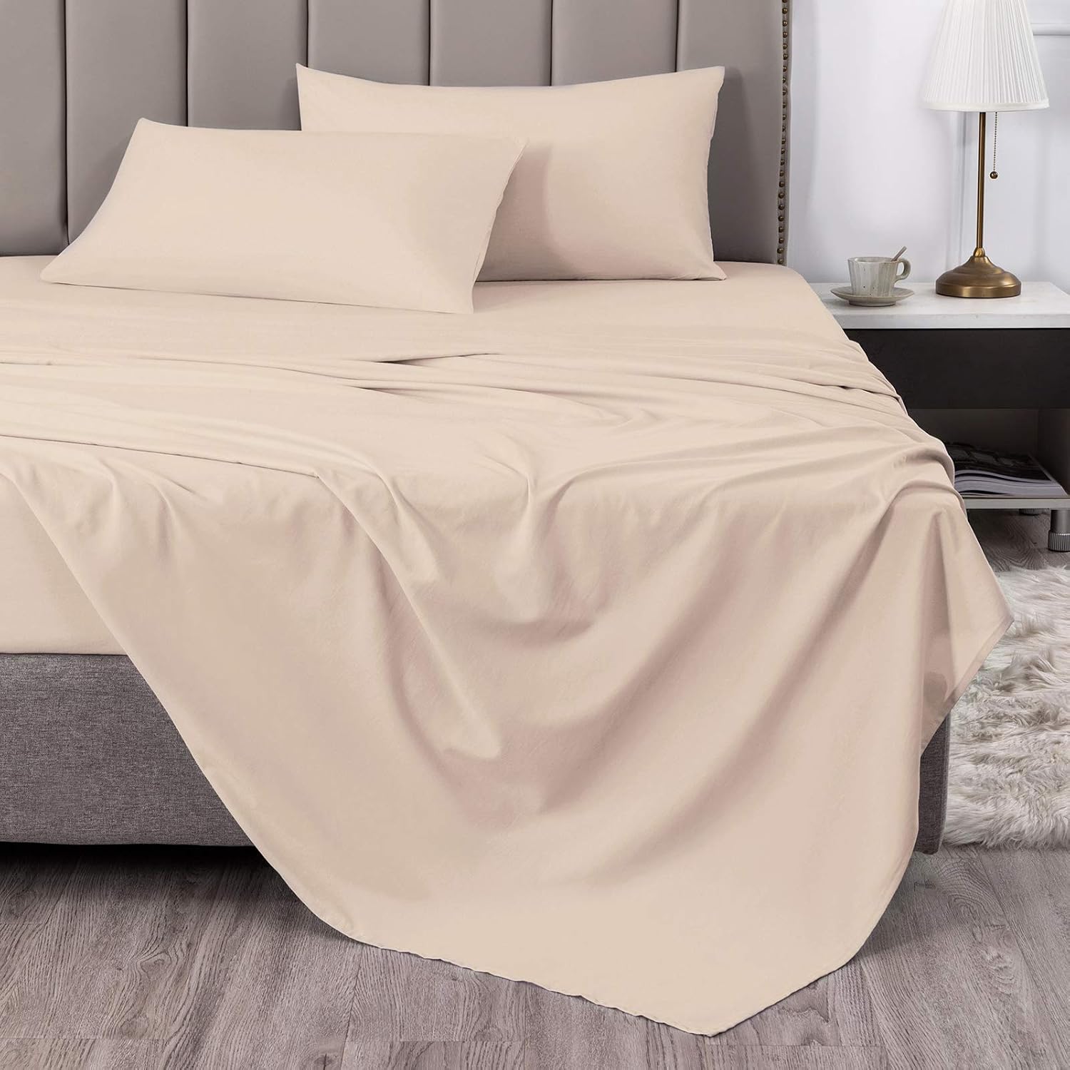 SIGOODS 4 Piece Bed Sheets Set, Microfiber 1800 Bedding Sheets & Pillowcases, 16 Inch Deep Pocket Bed Sheets Set, Super Soft Hypoallergenic Breathable Sheets Set, for Home and Hotels (Queen)