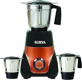 Surya Roshni Punch 750W Mixer Grinder with 3 Stainless Steel Jars, High-Performance Motor, 3 Speed Control, Ideal for Dry & Wet Grinding, Chutney & Spice Grinding, 2 Years On-Site Warranty