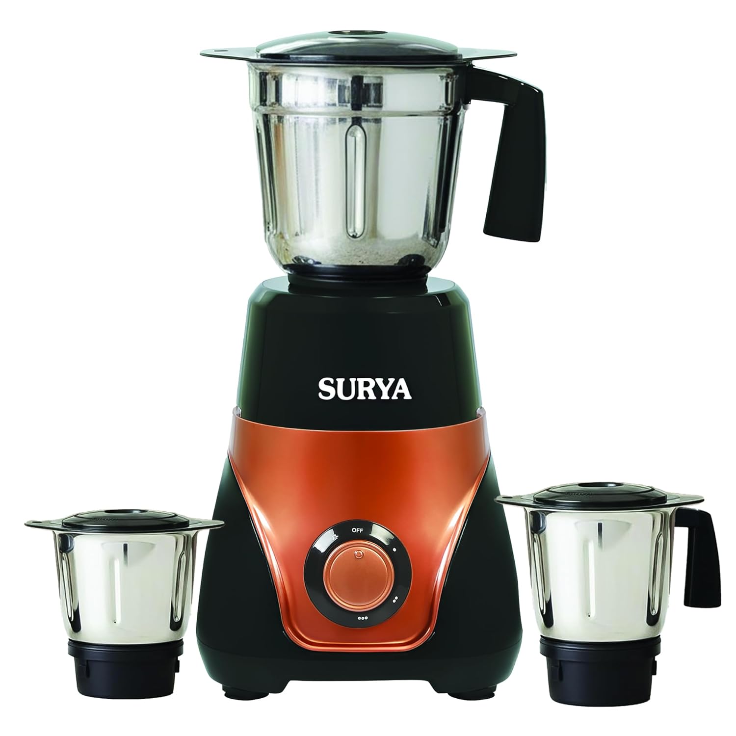 Surya Roshni Punch 750W Mixer Grinder with 3 Stainless Steel Jars, High-Performance Motor, 3 Speed Control, Ideal for Dry & Wet Grinding, Chutney & Spice Grinding, 2 Years On-Site Warranty Surya Roshni Punch 750W Mixer Grinder with 3 Stainless Steel Jars, High-Performance Motor, 3 Speed Control, Ideal for Dry & Wet Grinding, Chutney & Spice Grinding, 2 Years On-Site Warranty