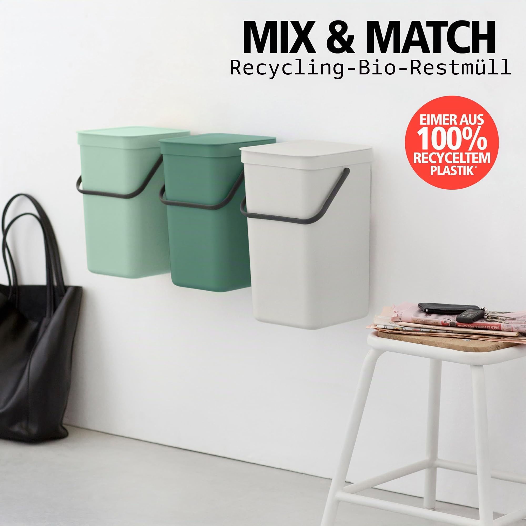 Brabantia Sort & Go Abfalleimer mit Deckel (hellgrau) 3 L – Bild 7