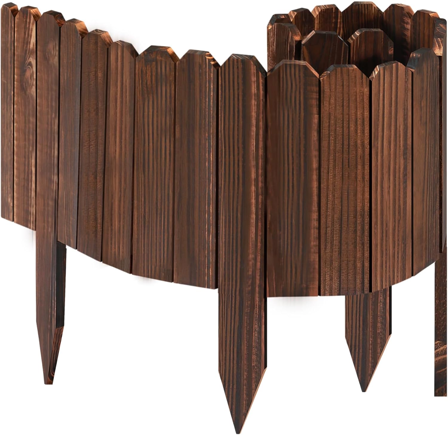 LINSHRY Wood Garden Edging, 7.9 in H x 3.9 ft L Wood Garden Fence for Landscape/Flower Bed Edging Borders, Garden Wooden Fence Edging (4 Pack, Total 15.6ft Length)