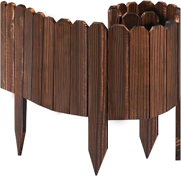 LINSHRY Wood Garden Edging, 4 Pack 7.9 in H x 3.9 ft L Wood Garden Fence for Landscape/Flower Bed Edging Borders, Garden Wooden Fence Edging Total 15.6ft Length