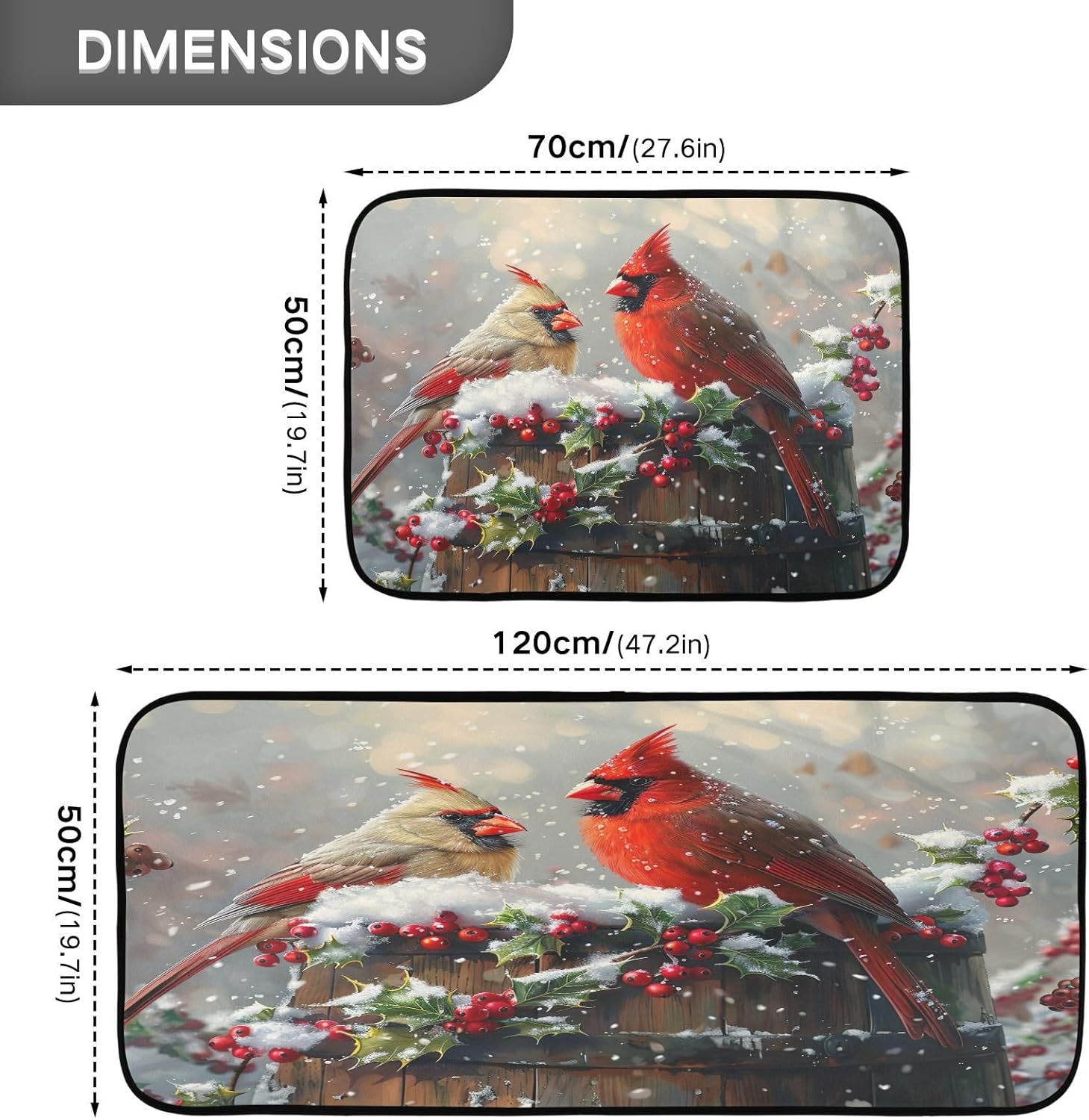 Cardinal Bird 2 Pack Kitchen Rug Non Slip Anti Fatigue Floor Mat, Absorbent Comfort Standing Mat, Area Rug for Hallway, Entryway, Bathroom, Living Room, Bedroom, Office