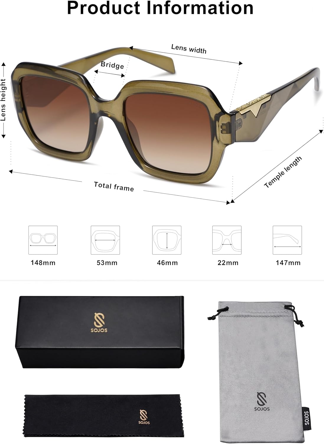 SOJOS Trendy Square Polarized Sunglasses for Womens Mens,Retro Polygon Shades Plastic Frame Sun Glasses SJ2310 - Image 5