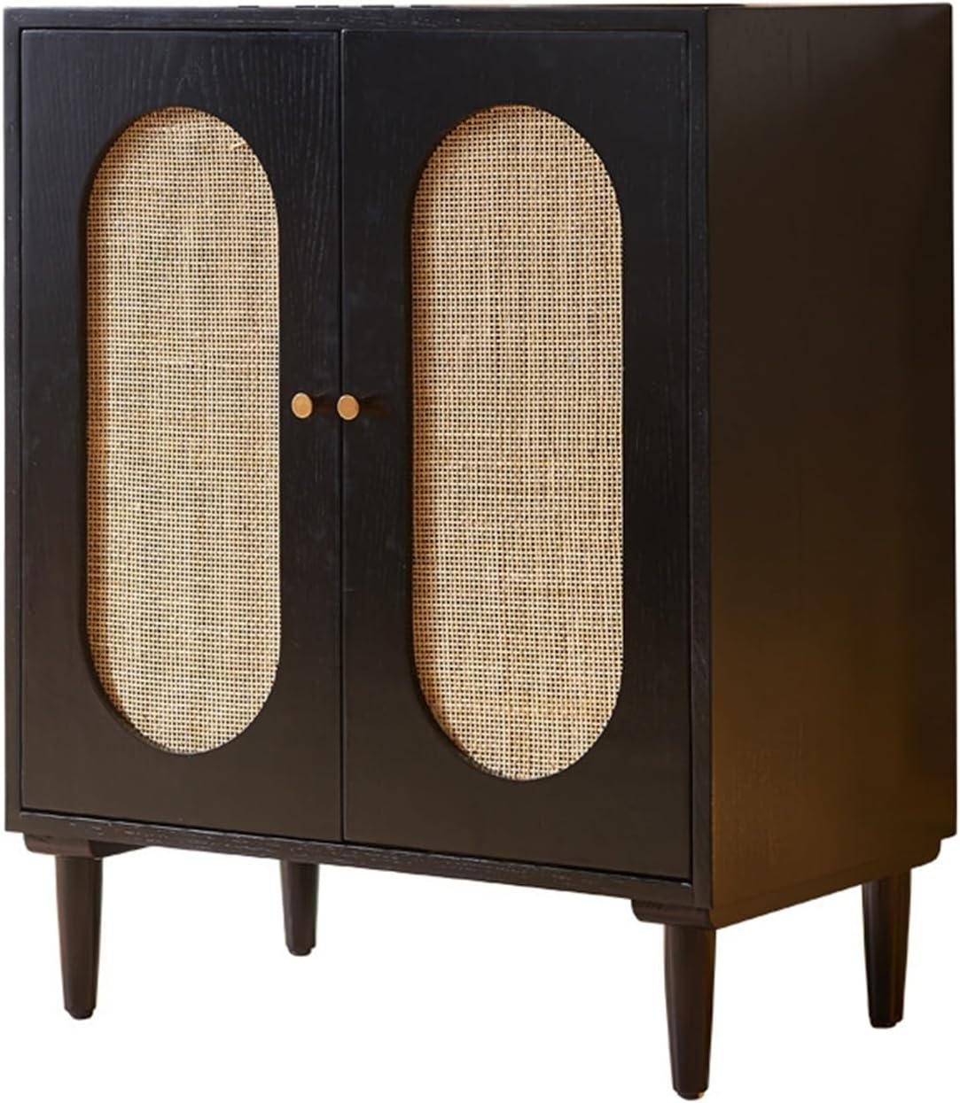 Sideboard Cabinet Rattan Solid Wood Sideboard Black Dining Room Small Household Large Capacity Storage Double Door Cabinet to Console Coffee Table