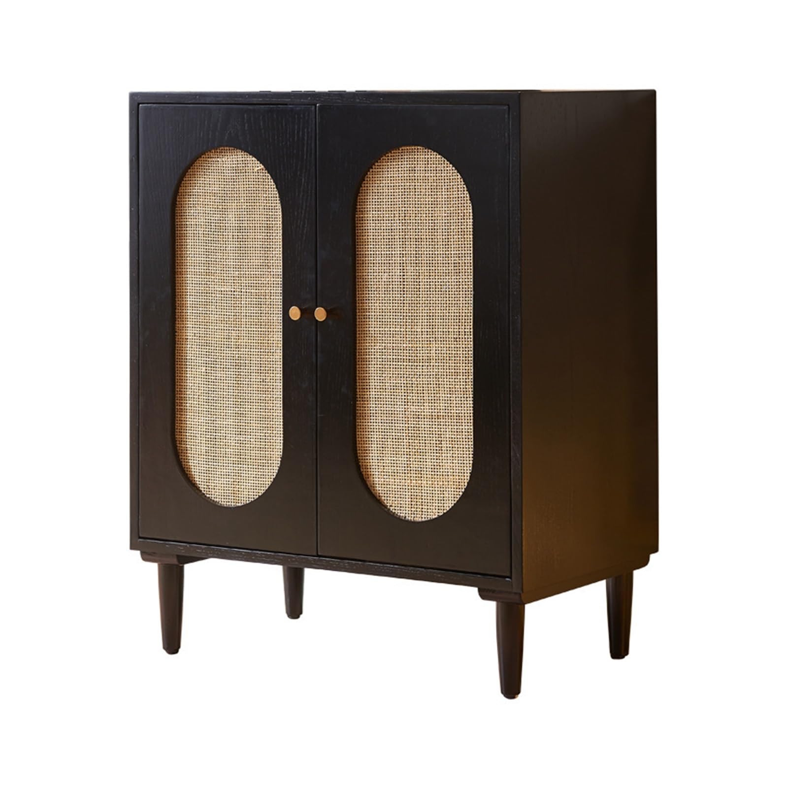 BHGFYXBS Black Rattan Sideboard Solid Wood Dining Room Cupboard Double Door Sto Cabinet For Smals Slish Home Fur