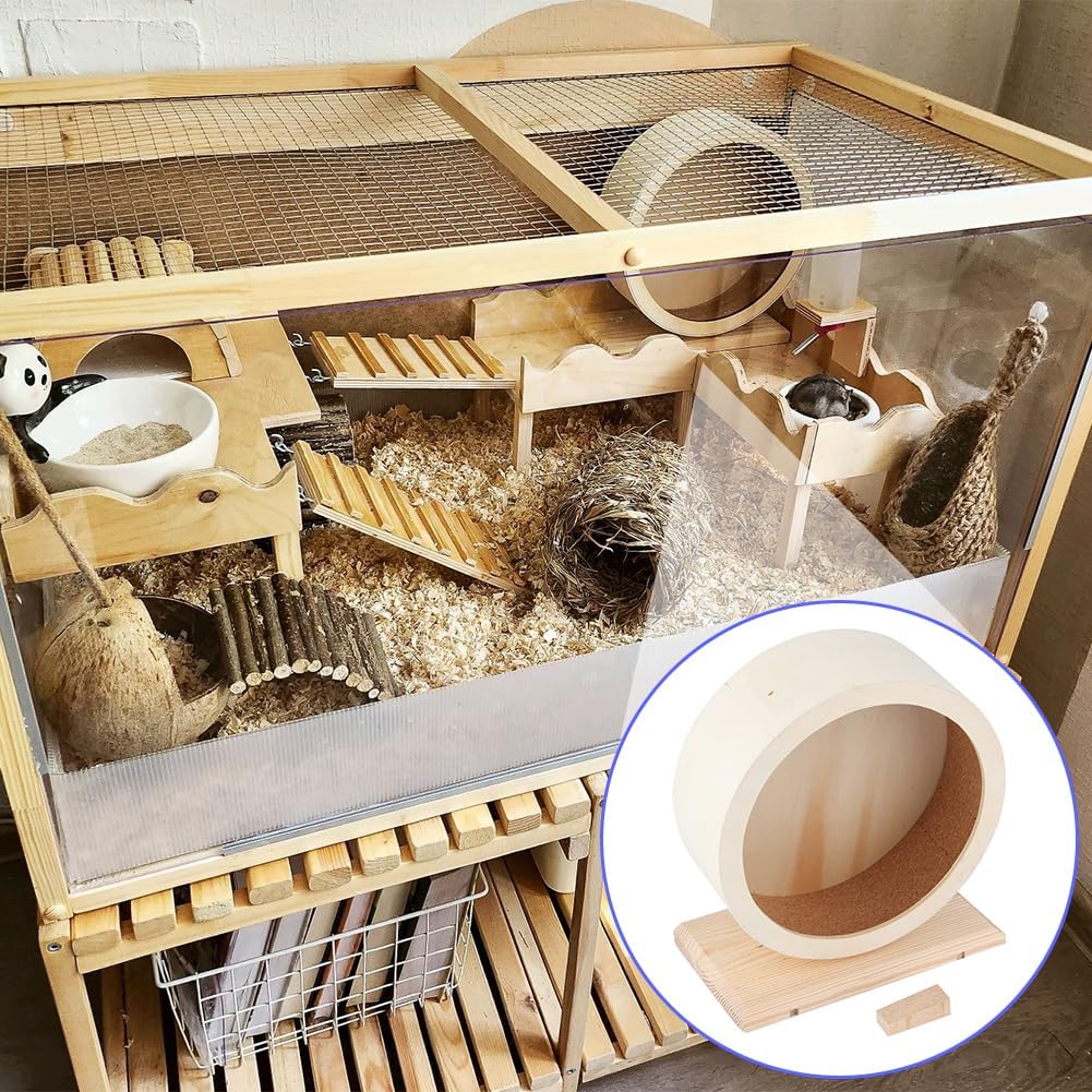 Tiiyee Wooden Hamster Exercise Wheel, Silent Silent Running Wheel Wooden Small Pets Quiet Spinner Play Toy Cage Accessories for Dwarf Syrian Hamster Rat Gerbil Mice Guinea Pigs(S)