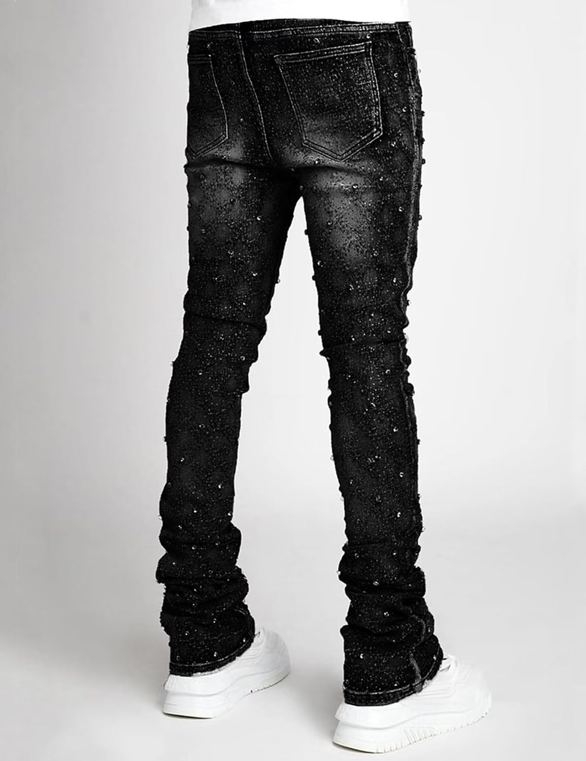 Men Rhinestone Skinny Ripped Jeans Y2k Stretch Slim Fit Stacked Jeans Grunge Denim Pants - Image 4