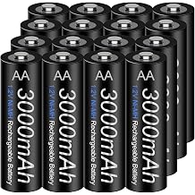 Rechargeable AA Batteries, 16 Pack 1.2V Ni-MH 3000mAh High Capacity Pre-Charged Double A Battery Cell with Battery Storage Case