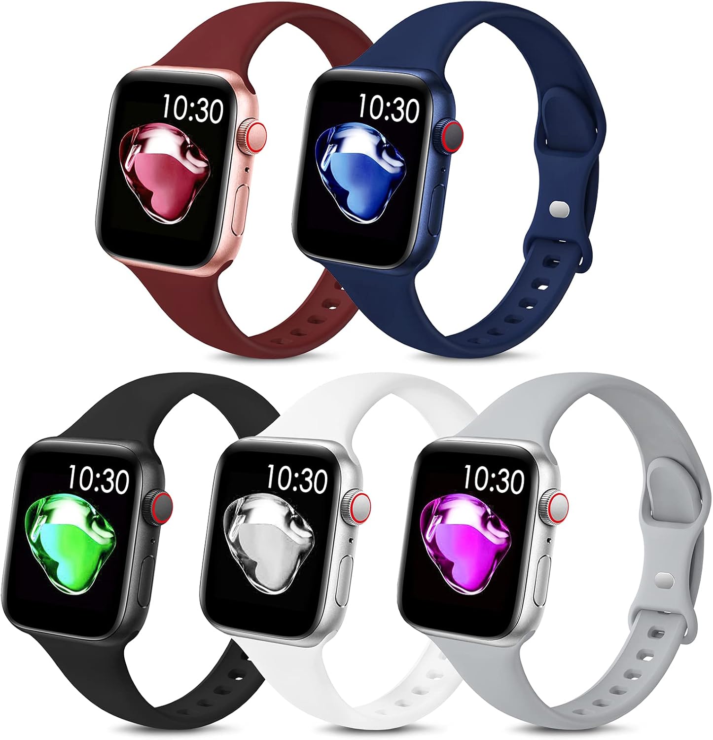 EOMTAM 5 Pack Sport Slim Bands Compatible with Apple Watch Bands 38mm 40mm 41mm Women Men,Thin Silicone Soft Replacement Strap Wristband for iWatch Series 7 6 5 4 3 2 1 SE(38MM/40MM/41MM,Color1) : Cell Phones & Accessories