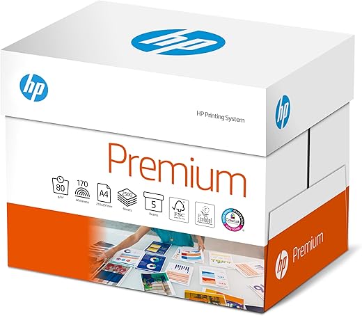 HP Papers, Premium A4 Paper, 210x297mm, 80gsm, 5 Ream Carton, 2500 Sheets - FSC Certified Copy Paper, 5 Count (Pack of 1)