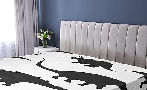 Miniatura 2 de Ambesonne Sábana bajera ajustable de dinosaurio, varias siluetas de dinosaurios negros Jurassic Evolution Extinction Predator, funda de cama con
