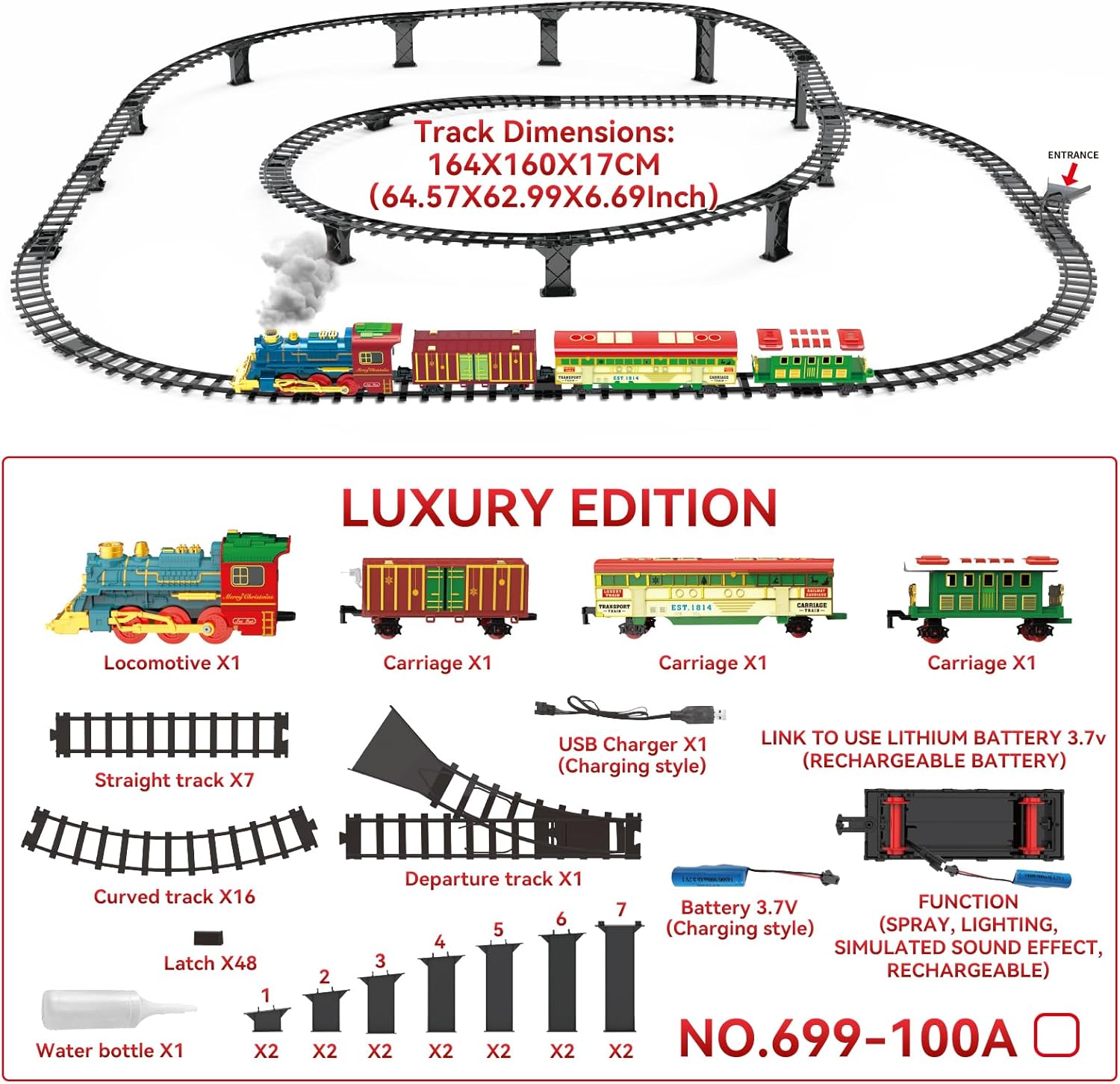 Train Set - Train Set Toys for Boys with Smokes, Lights and Sound, Toy Train Set for Under Christmas Tree, Toddler Model Trains for 3 4 5 6 7 8+ Years Old Kids Toys Gifts