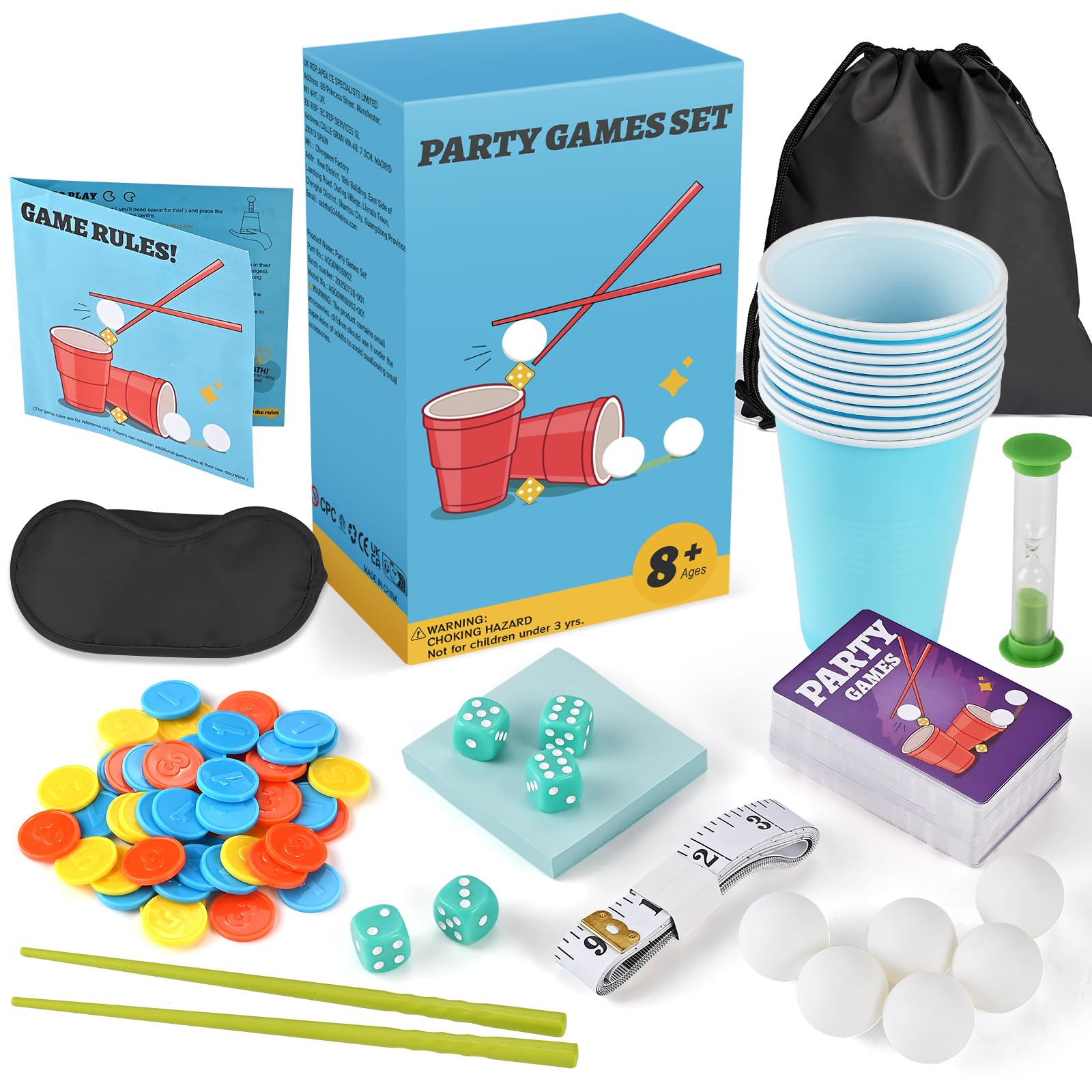 Faburo Party Game Set, Action Game for Adults - Beat Your Friends at 100 Challenges, Card and Board Game for Kids and Adults Perfect for Family Party Night